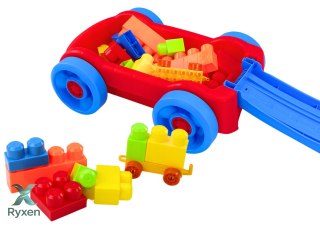 Zestaw Klocków W Wózku Na Kółkach Niebiesko-Czerwony LEAN TOYS