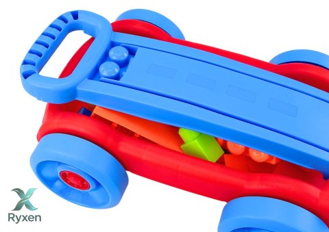 Zestaw Klocków W Wózku Na Kółkach Niebiesko-Czerwony LEAN TOYS
