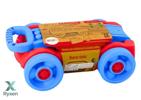 Zestaw Klocków W Wózku Na Kółkach Niebiesko-Czerwony LEAN TOYS