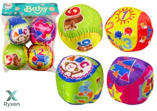 Zestaw Miękkie Piłeczki Kolorowe Edukacyjne Grzechotka Piłki 4szt. LEAN TOYS