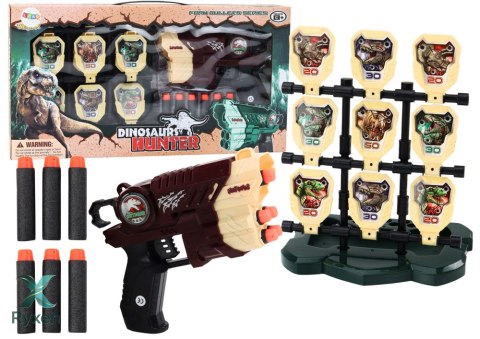 Zestaw Pistolet Z Tarczą Strzałki Piankowe Dinozaury Brązowy LEAN TOYS