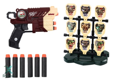 Zestaw Pistolet Z Tarczą Strzałki Piankowe Dinozaury Brązowy LEAN TOYS