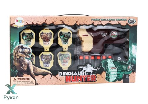Zestaw Pistolet Z Tarczą Strzałki Piankowe Dinozaury Brązowy LEAN TOYS