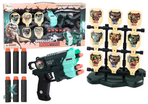 Zestaw Pistolet Z Tarczą Strzałki Piankowe Dinozaury Zielony LEAN TOYS