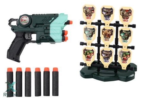 Zestaw Pistolet Z Tarczą Strzałki Piankowe Dinozaury Zielony LEAN TOYS
