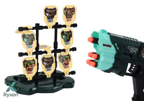 Zestaw Pistolet Z Tarczą Strzałki Piankowe Dinozaury Zielony LEAN TOYS