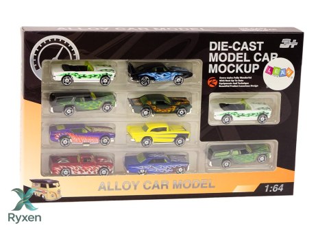 Zestaw Resoraków Autka 1:64 Metalowe 10 Sztuk LEAN TOYS