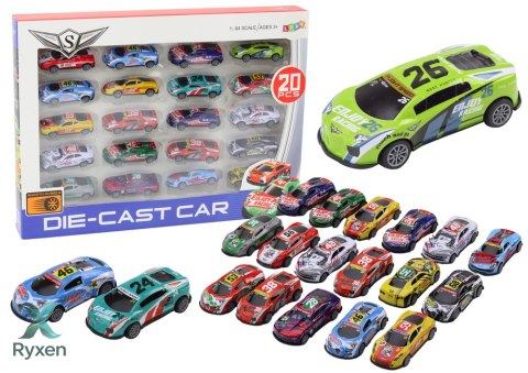 Zestaw Samochodzików Resoraki Autka Sportowe Wyścigowe 1:64 20 szt LEAN TOYS