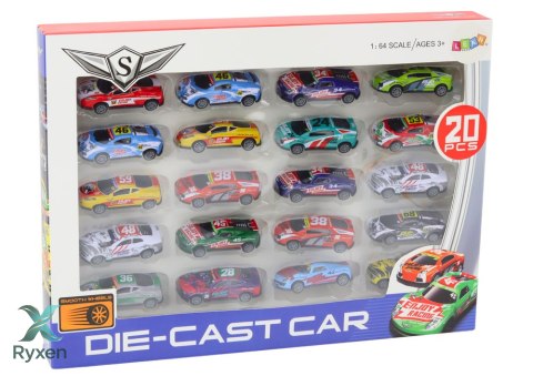 Zestaw Samochodzików Resoraki Autka Sportowe Wyścigowe 1:64 20 szt LEAN TOYS