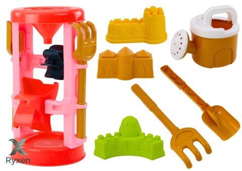 Zestaw Zabawek Do Piasku Młynek Foremki Zamki Konewka Różowy LEAN TOYS