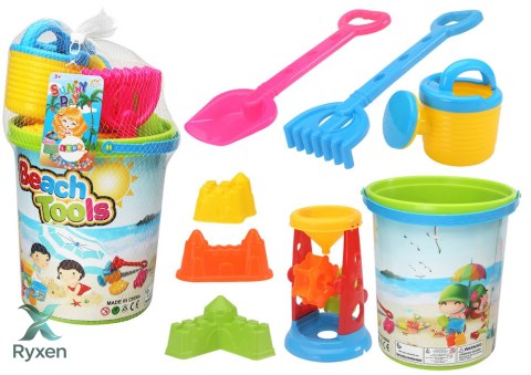 Zestaw Zabawek Do Piasku Wiaderko Młynek Konewka Foremki Kolorowy LEAN TOYS