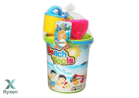 Zestaw Zabawek Do Piasku Wiaderko Młynek Konewka Foremki Kolorowy LEAN TOYS