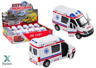Ambulans Karetka 1:32 Otwierane Drzwi Światła Dźwięki Napęd Biała LEAN TOYS