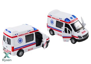 Ambulans Karetka 1:32 Otwierane Drzwi Światła Dźwięki Napęd Biała LEAN TOYS