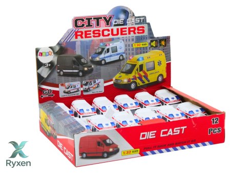 Ambulans Karetka 1:32 Otwierane Drzwi Światła Dźwięki Napęd Biała LEAN TOYS