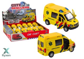 Ambulans Karetka 1:32 Otwierane Drzwi Światła Dźwięki Napęd Żółt LEAN TOYS