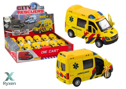 Ambulans Karetka 1:32 Otwierane Drzwi Światła Dźwięki Napęd Żółt LEAN TOYS
