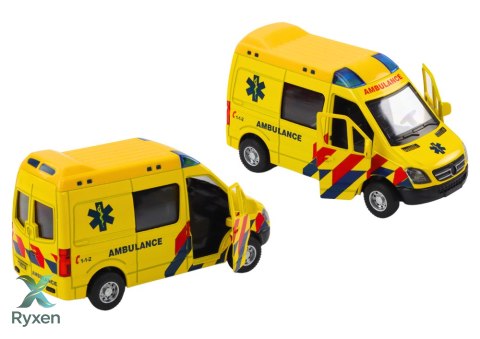 Ambulans Karetka 1:32 Otwierane Drzwi Światła Dźwięki Napęd Żółt LEAN TOYS