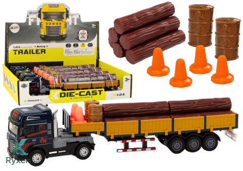 Ciężarówka Z Drewnem Niebieska Tir Przyczepa 1:24 Bale Dźwięki Światła LEAN TOYS