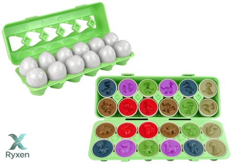 Edukacyjny Zestaw Jajek Sorter Dinozaury Układanka 12 Sztuk LEAN TOYS