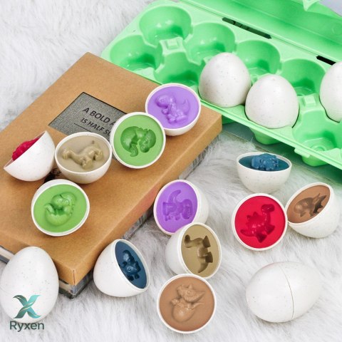 Edukacyjny Zestaw Jajek Sorter Dinozaury Układanka 12 Sztuk LEAN TOYS
