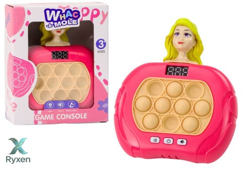 Gra Pop-It Wac A Mole Lalka Światła Dźwięki Różowa Sensoryczna LEAN TOYS