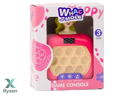Gra Pop-It Wac A Mole Lalka Światła Dźwięki Różowa Sensoryczna LEAN TOYS