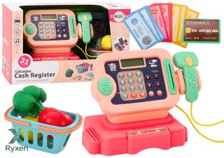 Kasa Fiskalna Nauka Liczenia Monety Koszyk Światła Dźwięki Różowa LEAN TOYS