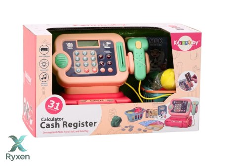 Kasa Fiskalna Nauka Liczenia Monety Koszyk Światła Dźwięki Różowa LEAN TOYS