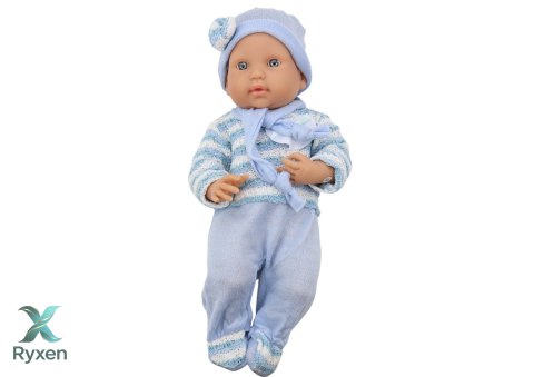 Lalka Bobas Sweterek w Paski Czapeczka Szalik Niebieski LEAN TOYS