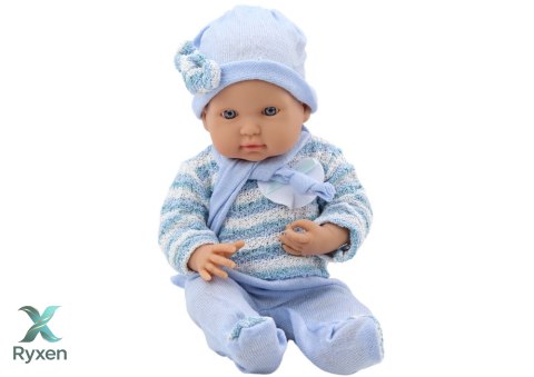 Lalka Bobas Sweterek w Paski Czapeczka Szalik Niebieski LEAN TOYS