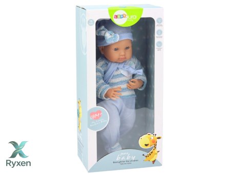 Lalka Bobas Sweterek w Paski Czapeczka Szalik Niebieski LEAN TOYS