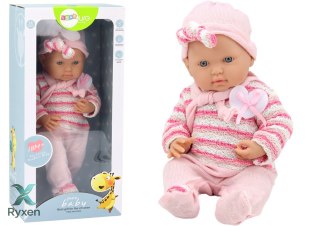 Lalka Bobas Sweterek w Paski Czapeczka Szalik Różowy LEAN TOYS