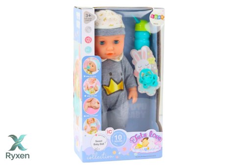 Lalka Bobas W Szarej Piżamce Siusiająca Butelka Smoczek Dźwięki LEAN TOYS
