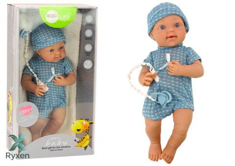 Lalka Bobas w Niebieskim Ubranku Czapeczka Smoczek Kołderka LEAN TOYS
