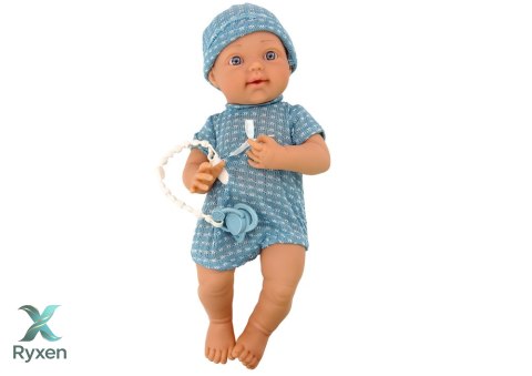 Lalka Bobas w Niebieskim Ubranku Czapeczka Smoczek Kołderka LEAN TOYS