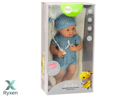 Lalka Bobas w Niebieskim Ubranku Czapeczka Smoczek Kołderka LEAN TOYS