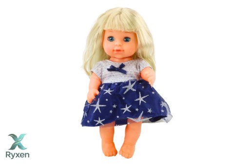 Lalka W Granatowej Sukience Siusiająca Butelka Grzechotka Dźwięki LEAN TOYS