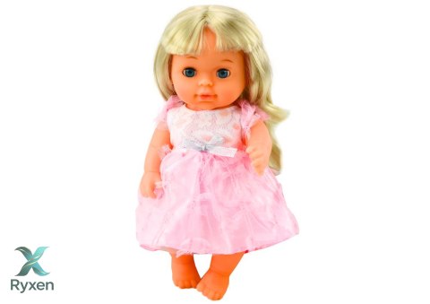 Lalka W Jasno-Różowej Sukience Siusiająca Butelka Grzechotka Dźwięki LEAN TOYS