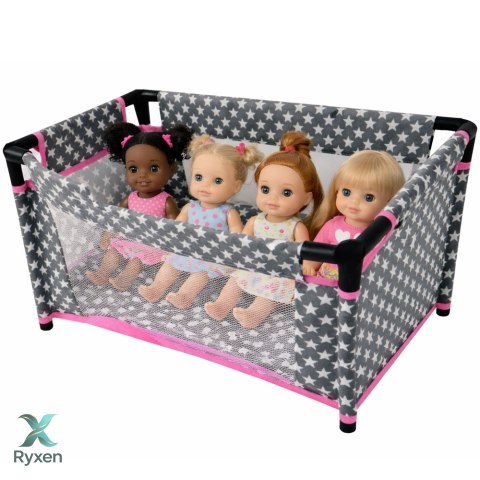 Łóżeczko w Gwiazdki dla Lalek Alice Torba Kołderka Poduszka Szaro Różowe LEAN TOYS