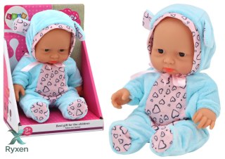 Mała Lalka Bobas Ubranko Czapeczka Kokardka Uszy Niebieski LEAN TOYS
