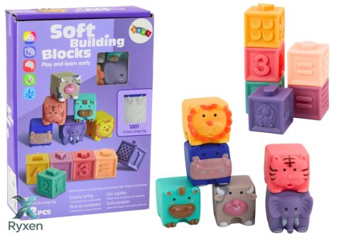 Miękkie Klocki Edukacyjne Zwierzęta Liczby Litery Kolorowe 12 Szt LEAN TOYS