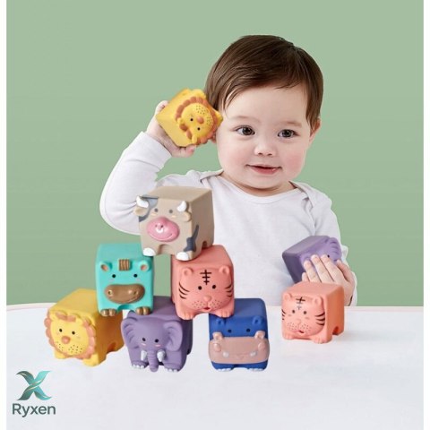 Miękkie Klocki Edukacyjne Zwierzęta Liczby Litery Kolorowe 12 Szt LEAN TOYS