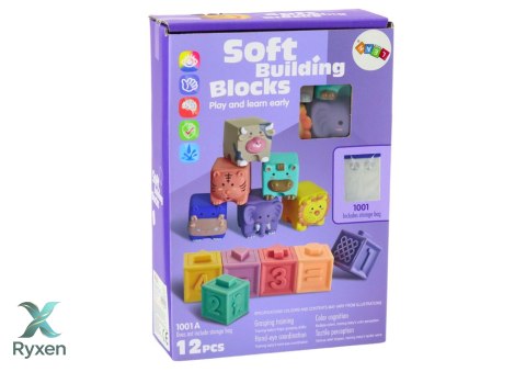 Miękkie Klocki Edukacyjne Zwierzęta Liczby Litery Kolorowe 12 Szt LEAN TOYS