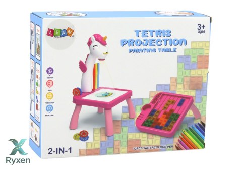 Mini Projektor Stolik Tetris 2w1 Jednorożec Niebieski LEAN TOYS