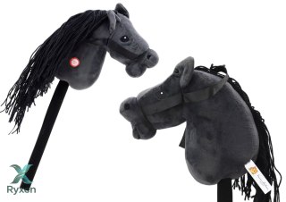 Pluszowa Głowa Konia Na Kiju Hobby Horse Koń Długowłosy Czarny Dźwięki LEAN TOYS