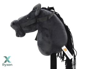 Pluszowa Głowa Konia Na Kiju Hobby Horse Koń Długowłosy Czarny Dźwięki LEAN TOYS