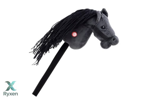 Pluszowa Głowa Konia Na Kiju Hobby Horse Koń Długowłosy Czarny Dźwięki LEAN TOYS
