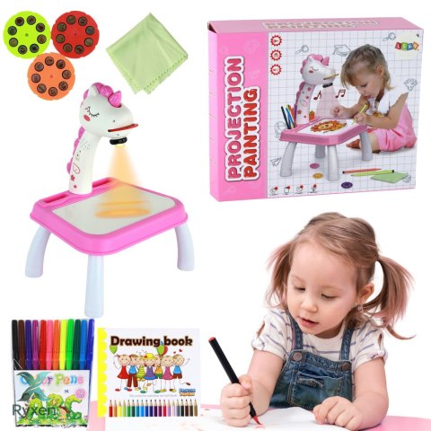 Projektor Do Rysowania Jednorożec Pisaki Wkładki Różowy LEAN TOYS