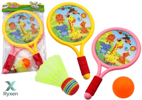 Rakietki Do Badmintona Dziecięce Zwierzęta Żółty Różowy LEAN TOYS